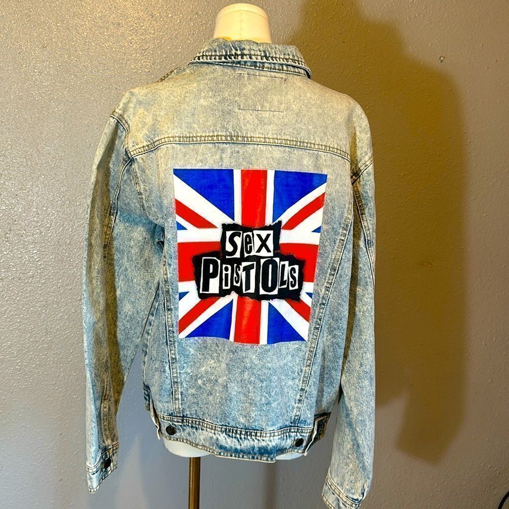 Sex Pistols men’s custom made denim jean jacket size L